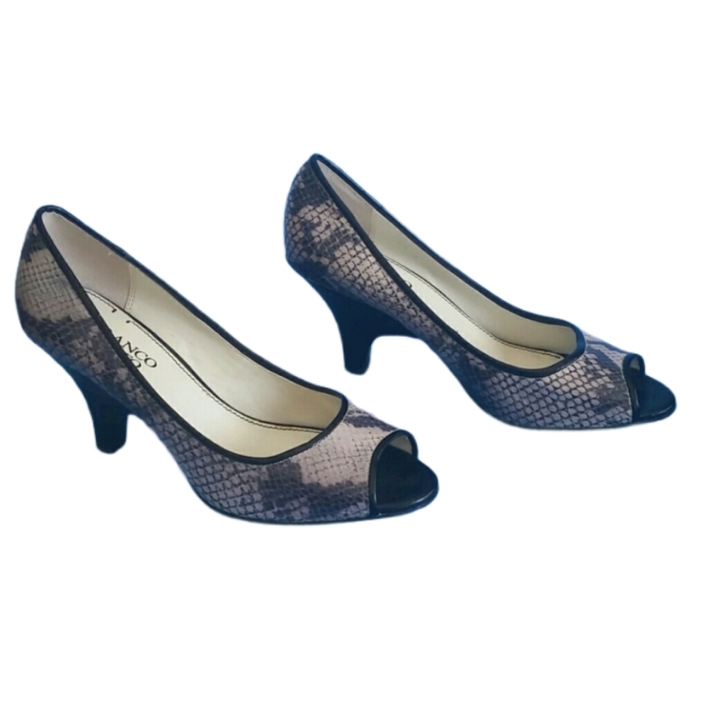 Franco Sarto L-Congo Faux Snake Skin Cone Heel Ppep Toe Shoe EUC sz 7.5